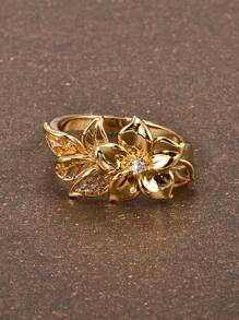 1 pieza anillo de decoración de flores y diamantes de imitación, joyería de cobre - Amarillo Oro - Ver 3
