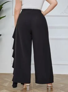 Mulvari Quần Plus Size Xù màu trơn Thanh lịch - màu đen - Xem 2