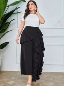 Mulvari Quần Plus Size Xù màu trơn Thanh lịch - màu đen - Xem 4