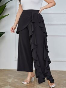 Mulvari Quần Plus Size Xù màu trơn Thanh lịch - màu đen - Xem 5