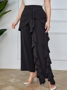 Mulvari Quần Plus Size Xù màu trơn Thanh lịch - màu đen - Xem 6