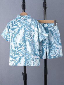 SHEIN Tween Boy Tropical Print Shirt & Shorts Without Tee, School, Campus, College