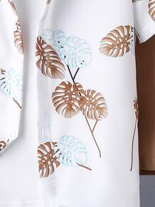 SHEIN Tween Boy Leaf Print Shirt & Shorts Without Tee - Multicolor - View 3