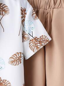 SHEIN Tween Boy Leaf Print Shirt & Shorts Without Tee - Multicolor - View 4