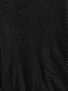 Cross Pattern Hollow Out Drop Shoulder Sweater - Black - View 3