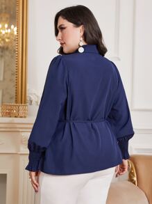 Mulvari Plus Solid Knot Side Wrap Blouse - Navy Blue - View 2