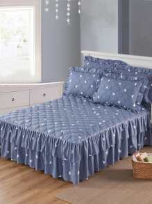 1pc Triangle Print Ruffle Trim Bed Skirt - Multicolor - View 1