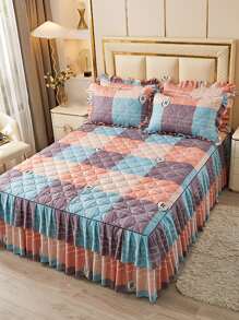 1pc Plaid Pattern Ruffle Decor Bed Skirt - Multicolor - View 2