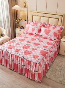1pc Heart & Cartoon Graphic Ruffle Trim Bed Skirt - Multicolor - View 2