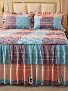 1pc Plaid Pattern Ruffle Decor Bed Skirt - Multicolor - View 4
