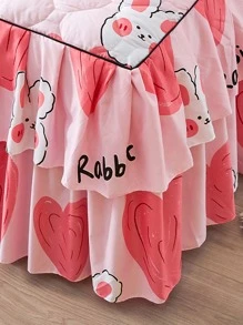 1pc Heart & Cartoon Graphic Ruffle Trim Bed Skirt - Multicolor - View 3