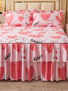 1pc Heart & Cartoon Graphic Ruffle Trim Bed Skirt - Multicolor - View 4