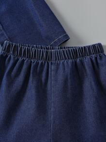 SHEIN 小男童素色背心上衣和雙口袋牛仔襯衫和牛仔短褲 - 藍白色 - 查看 3