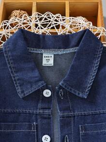 SHEIN 小男童素色背心上衣和雙口袋牛仔襯衫和牛仔短褲 - 藍白色 - 查看 4