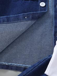 SHEIN 小男童素色背心上衣和雙口袋牛仔襯衫和牛仔短褲 - 藍白色 - 查看 6