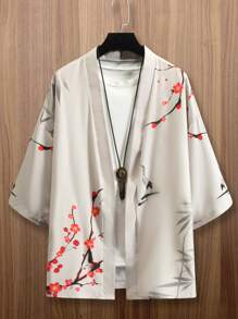 Manfinity EMRG Men Floral Print Drop Shoulder Kimono Without Tee - Apricot - View 1