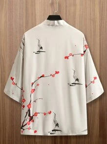 Manfinity EMRG Men Floral Print Drop Shoulder Kimono Without Tee - Apricot - View 2