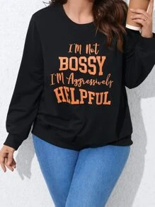 Calvaya Sudadera con estampado de slogan - Negro - Ver 4