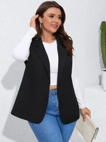 SHEIN Clasi 大碼西裝領馬甲西裝外套 - 黑色 - 查看 3