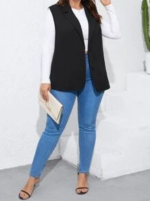 SHEIN Clasi 大碼西裝領馬甲西裝外套 - 黑色 - 查看 4