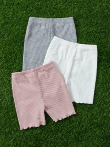 SHEIN Toddler Girls 3pcs Rabbit Print Lettuce Trim Cycling Shorts - Multicolor - View 2