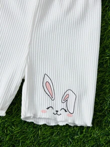 SHEIN Toddler Girls 3pcs Rabbit Print Lettuce Trim Cycling Shorts - Multicolor - View 3