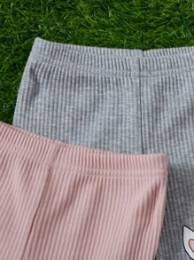 SHEIN Toddler Girls 3pcs Rabbit Print Lettuce Trim Cycling Shorts - Multicolor - View 4