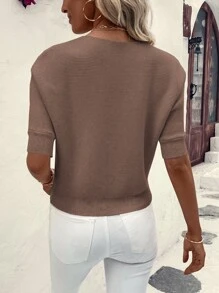 SHEIN LUNE 素色蝙蝠袖針織上衣 - 摩卡棕 - 查看 2