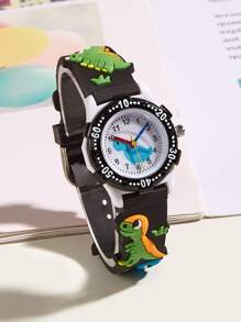 兒童恐龍印花錶盤圓形指針石英手錶 - 彩色 - 查看 1