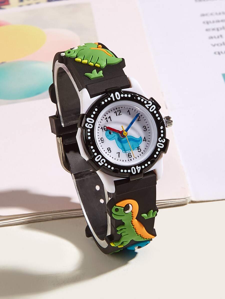 兒童恐龍印花錶盤圓形指針石英手錶 - 彩色 - 查看 1