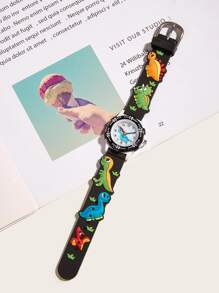 兒童恐龍印花錶盤圓形指針石英手錶 - 彩色 - 查看 2