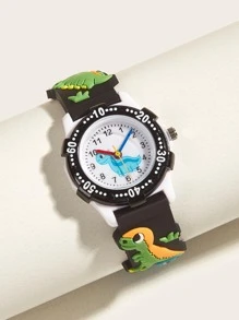 兒童恐龍印花錶盤圓形指針石英手錶 - 彩色 - 查看 4