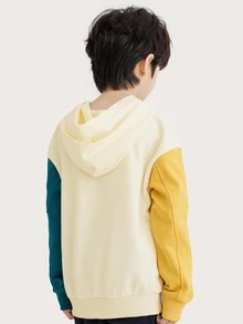 男孩字母和卡通圖案落肩袖連帽衫