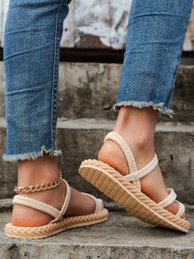 女士細帶平底涼鞋度假露跟涼鞋