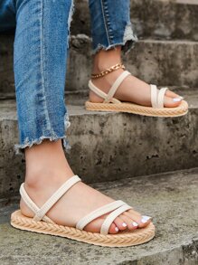 女士細帶平底涼鞋度假露跟涼鞋