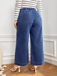 Plus High Waist Wide Leg Jeans - Medium Wash - View 2