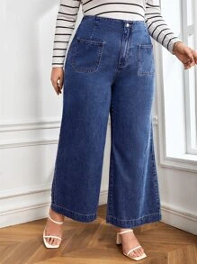 Plus High Waist Wide Leg Jeans - Medium Wash - View 3