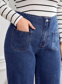 Plus High Waist Wide Leg Jeans - Medium Wash - View 6