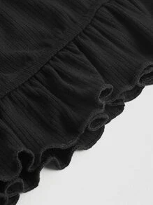 SHEIN MOD Camiseta crop con encaje en contraste ribete fruncido 2 en 1 - Negro - Ver 3