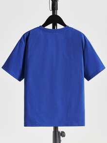 SHEIN Boys Floral & Slogan Graphic Drop Shoulder Tee - Blue - View 2