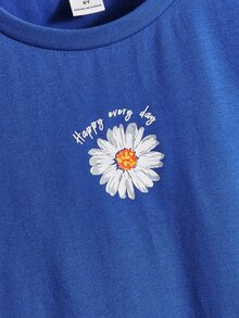SHEIN Boys Floral & Slogan Graphic Drop Shoulder Tee - Blue - View 3