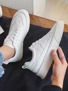 Giày thể thao nam màu trơn Ren lên - trắng - Xem 1