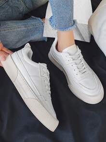 Giày thể thao nam màu trơn Ren lên - trắng - Xem 3