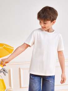 SHEIN 男孩日本字母和波浪印花防水T恤 - 白色 - 查看 5