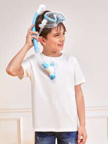 SHEIN 男孩日本字母和波浪印花防水T恤 - 白色 - 查看 7