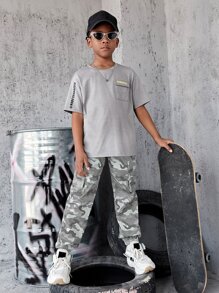 SHEIN 男孩迷彩印花工裝褲