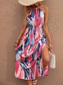 Breezaya Đầm Maxi hở đùi in họa tiết toàn thân, trang phục đi biển cho nữ - Nhiều màu - Xem 1