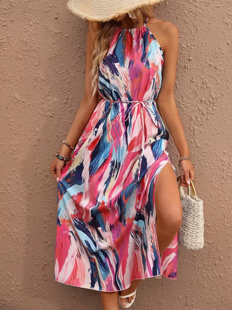 Breezaya Đầm Maxi hở đùi in họa tiết toàn thân, trang phục đi biển cho nữ - Nhiều màu - Xem 1