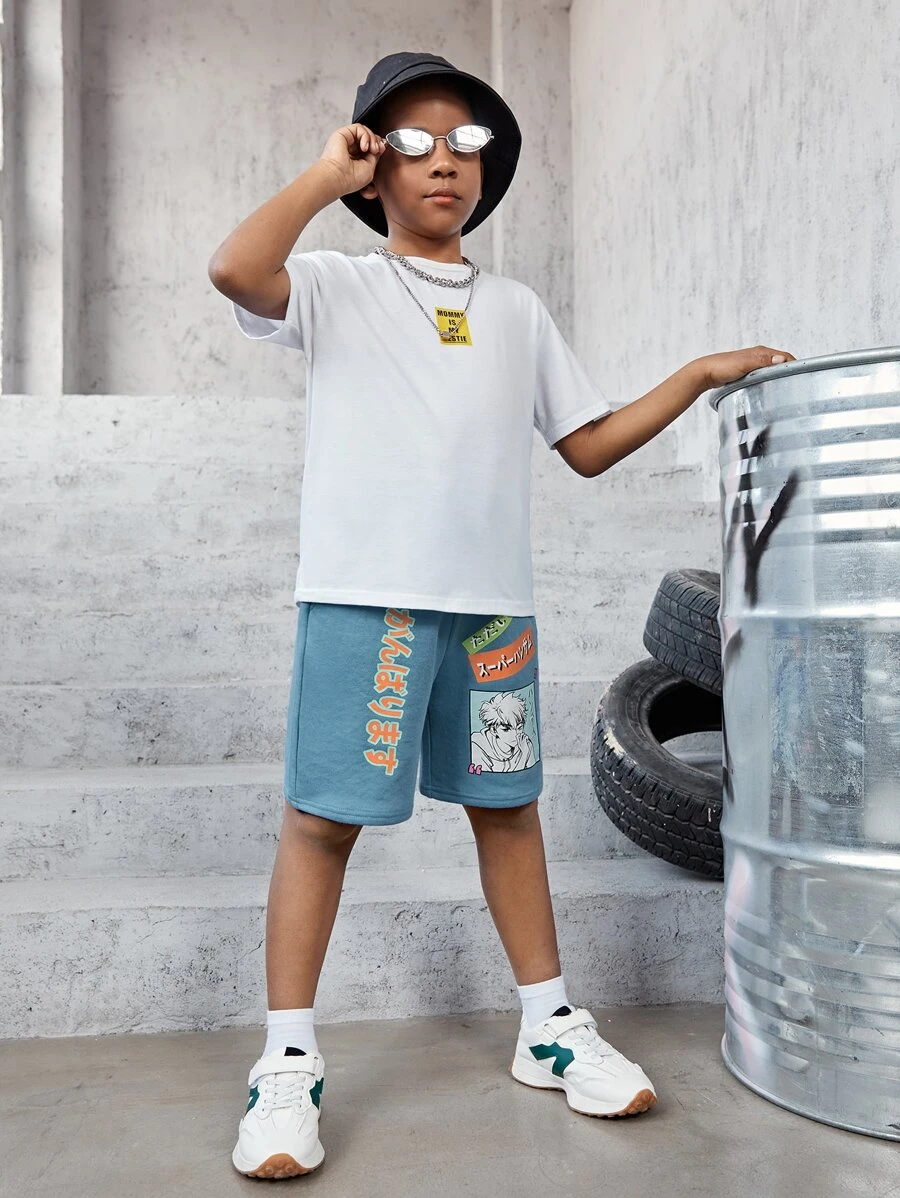 SHEIN 男孩字母人物圖案短褲