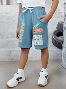 SHEIN 男孩字母人物圖案短褲